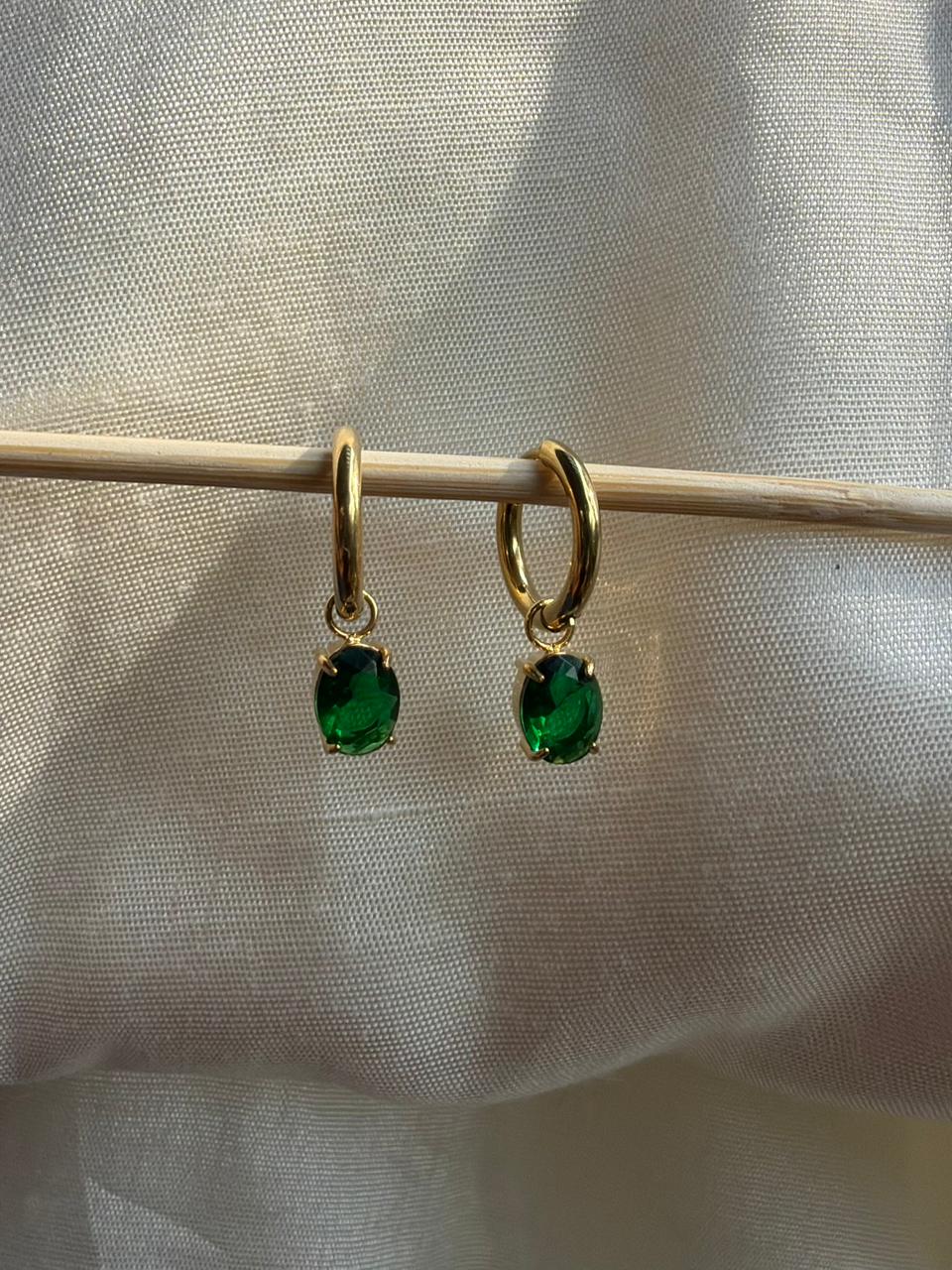 Emerald Crystal Drop Huggie Earrings