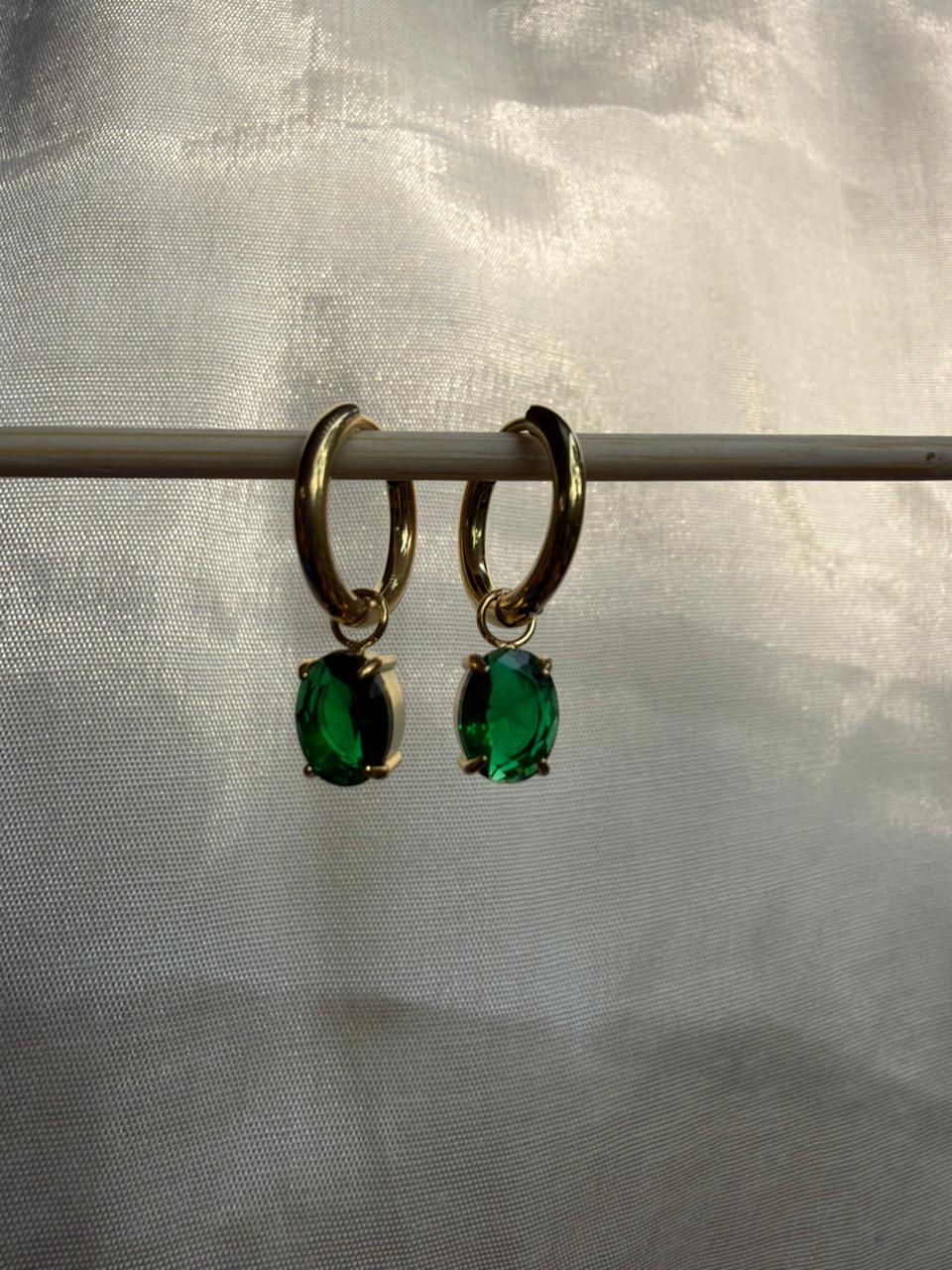 Emerald Crystal Drop Huggie Earrings
