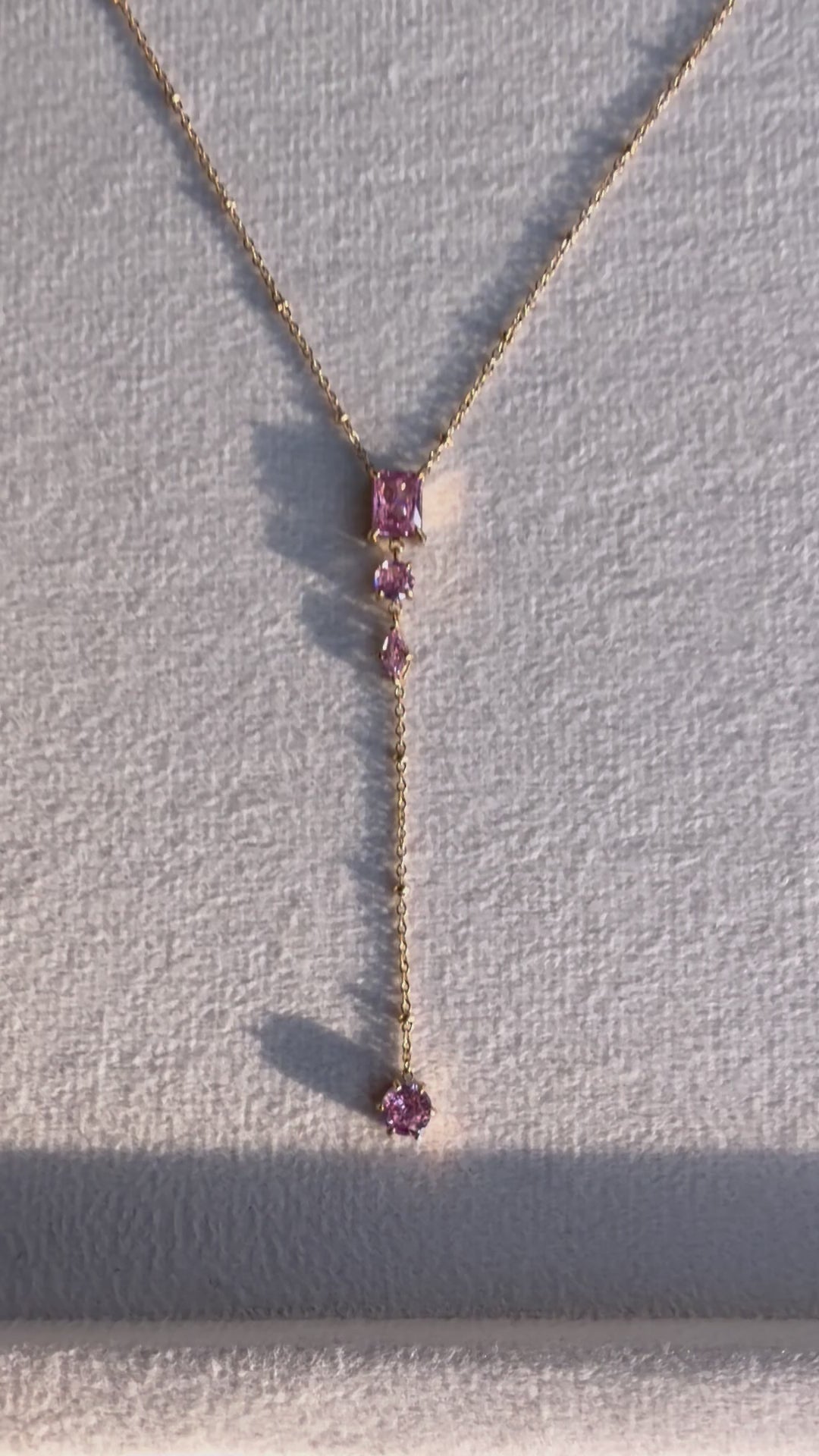 Pink Crystal Cascade Lariat Necklace