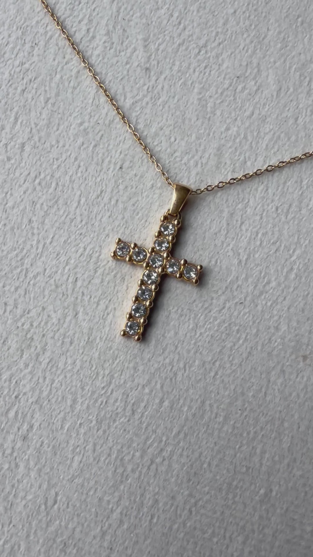 Gold Pavé Crystal Cross Pendant Necklace