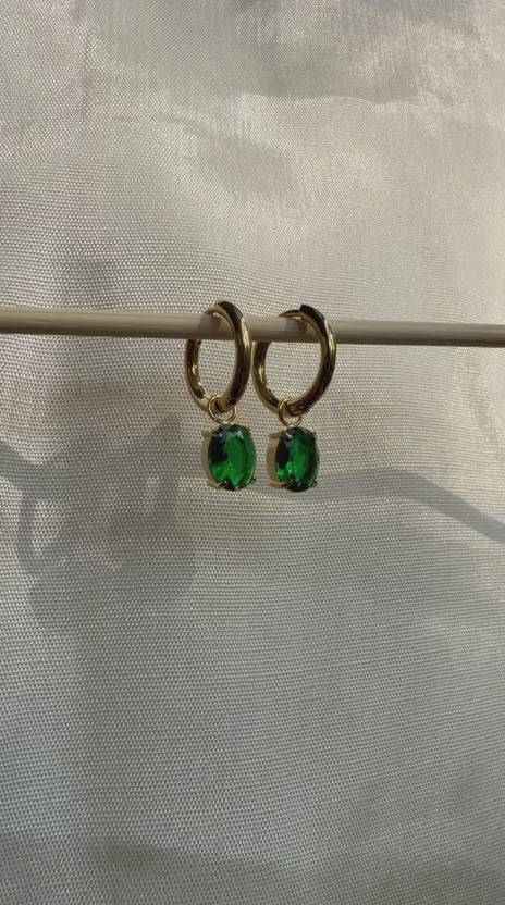 Emerald Crystal Drop Huggie Earrings