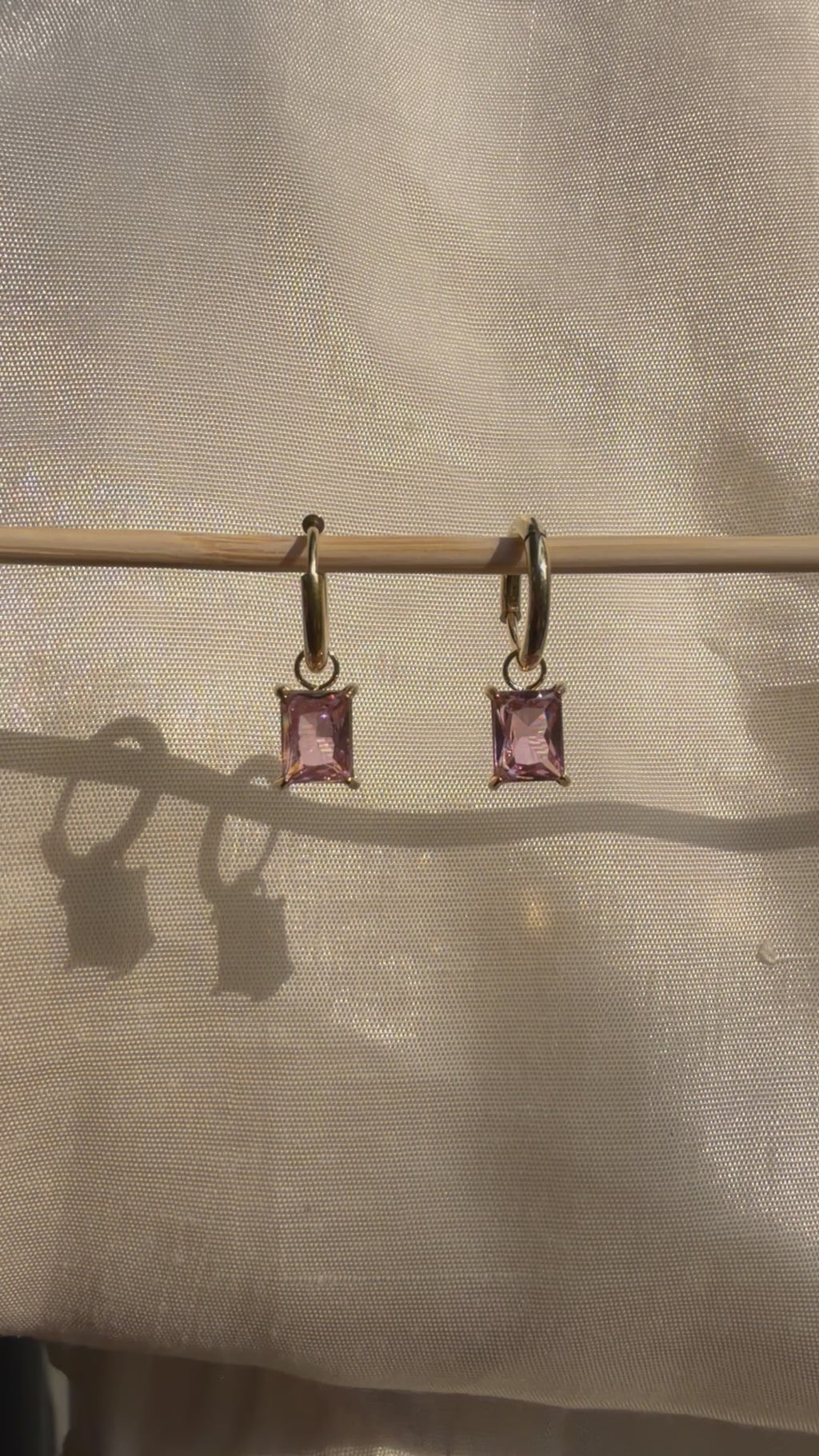 Pink Crystal Drop Huggie Earrings