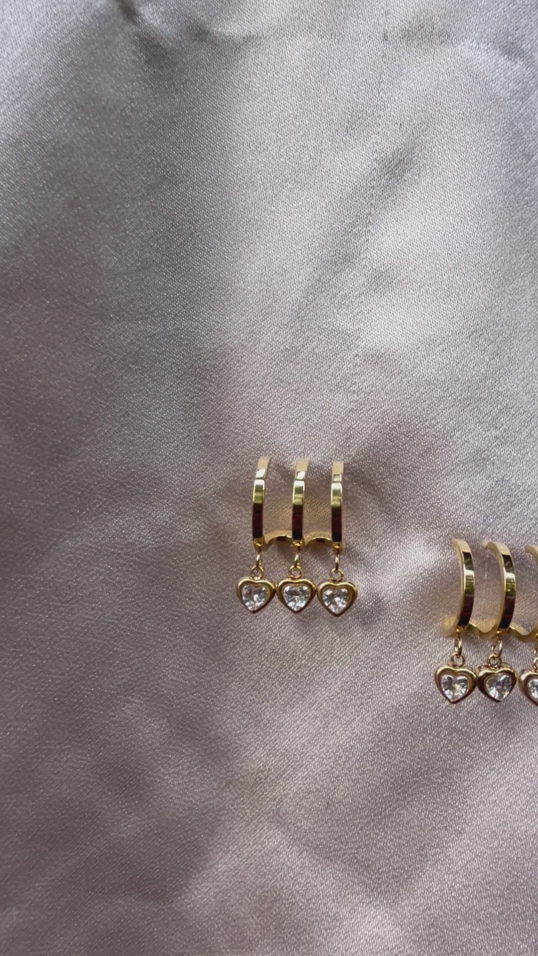 Triple Heart Crystal Drop Huggie Earrings