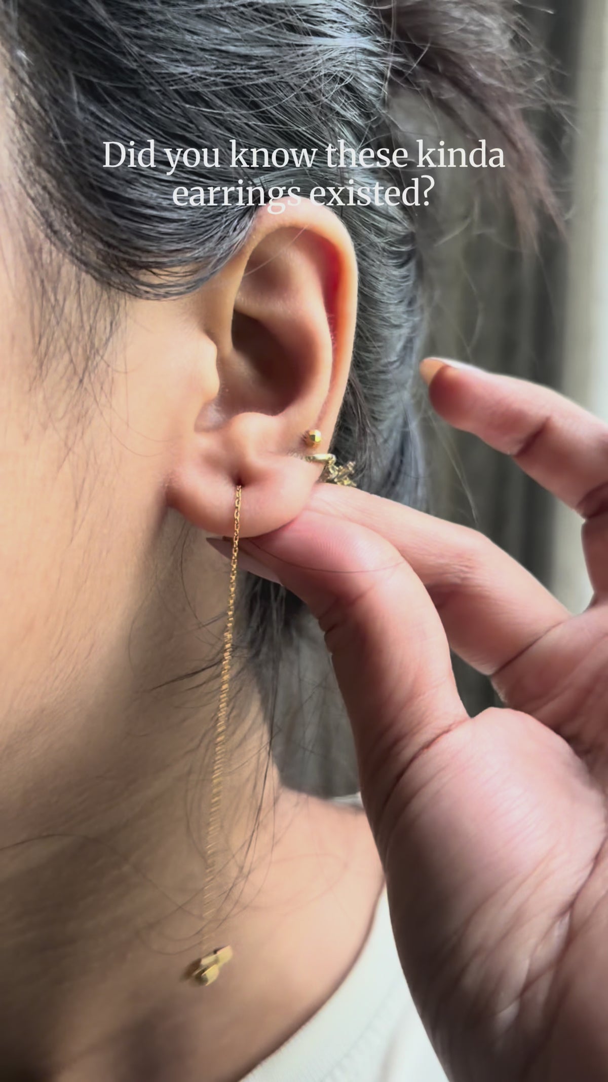 Gold Bow Threader Earrings